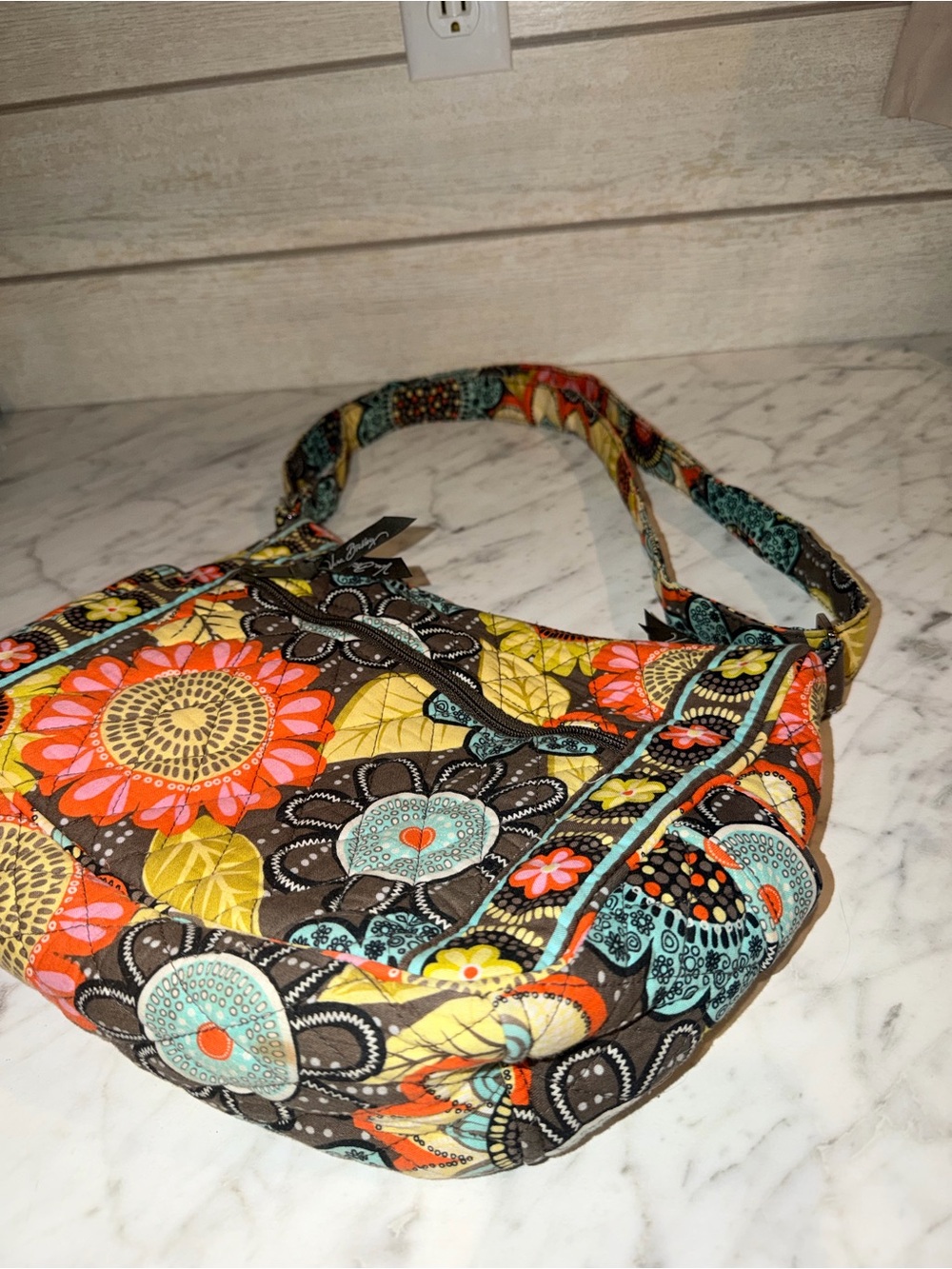 Vera Bradley Floral Quilted Shoulder Bag - Brown, Orange, Yellow, Teal - Picture 3 of 5